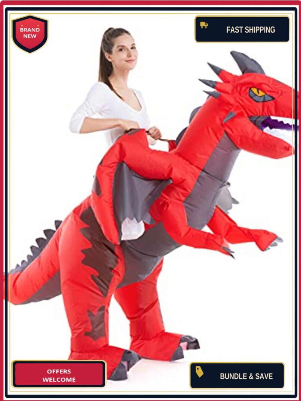 Adult Inflatable Dragon Costume Polyester Spandex Blow Up Rider Cosplay